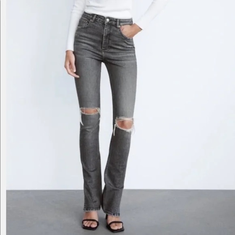 NWT Zara High Rise Split Hem Distressed Jeans - 4